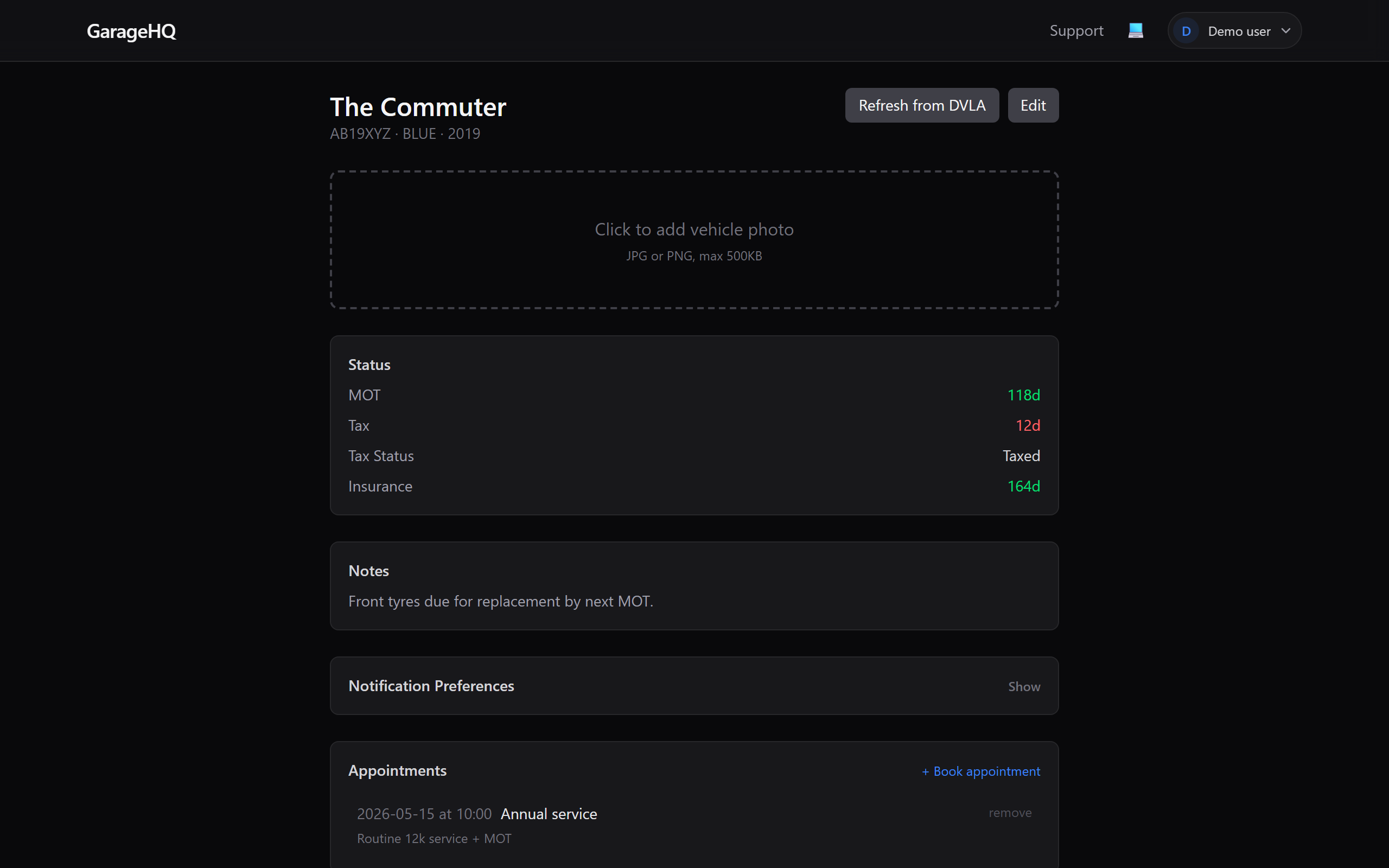 Appointments section with existing appointment and Book button