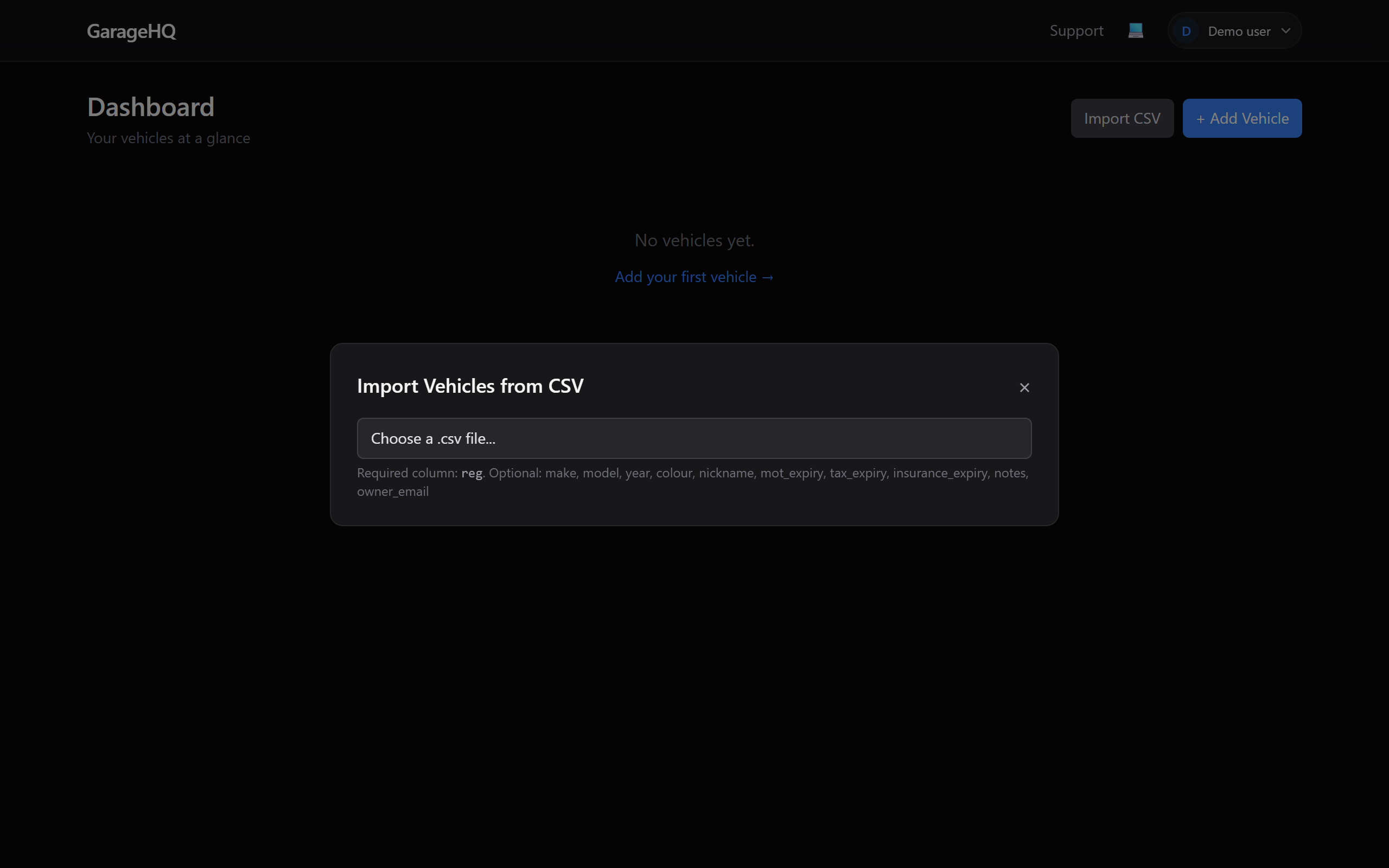 Import modal with template download and file drop-zone