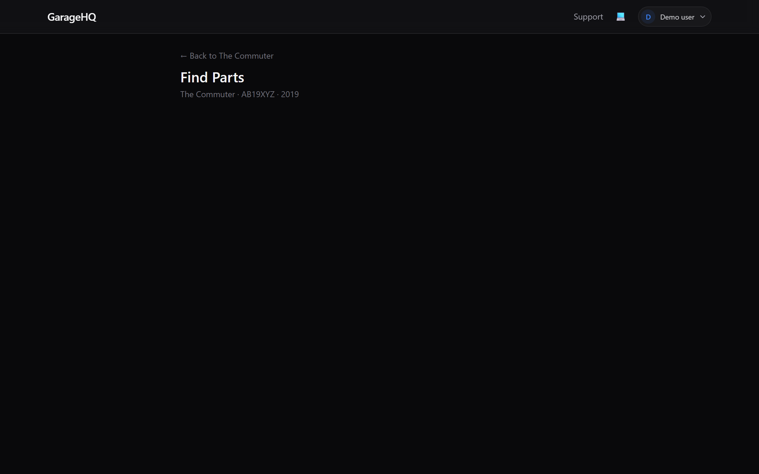 Parts finder page with an MOT advisory and matched parts