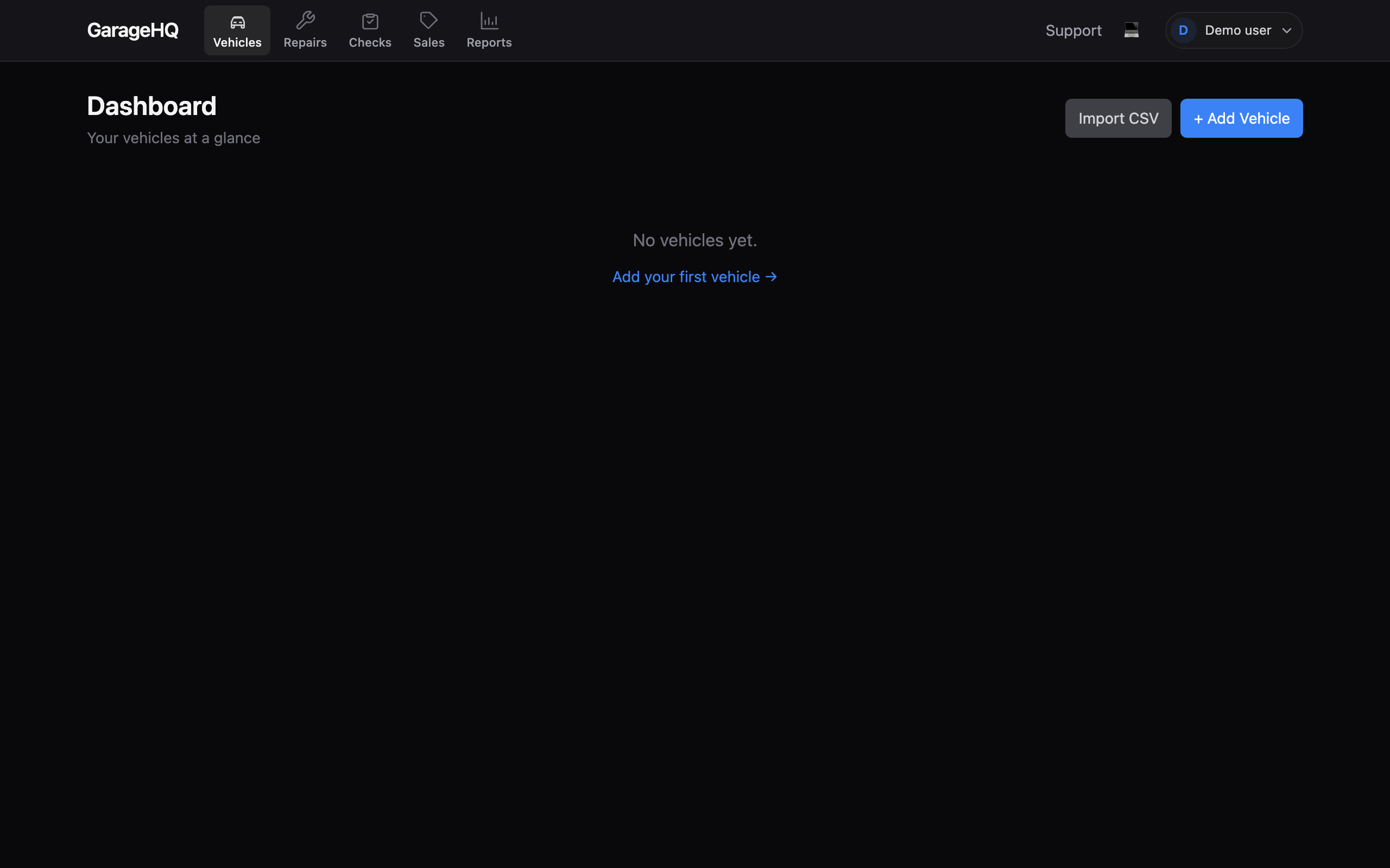 The trial countdown banner pinned below the GarageHQ header